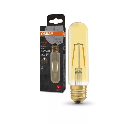 OSRAM Vintage 1906 LED izzó, cső forma, üveg búra, arany E27, 2,5W, 200lm, 2000K extra meleg fehér