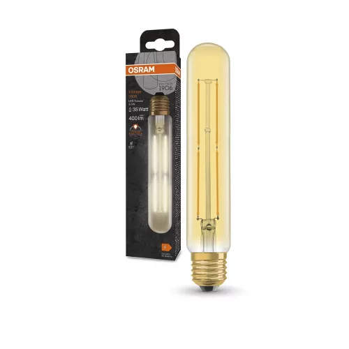 OSRAM Vintage 1906 LED izzó, cső forma, üveg búra, arany E27, 4W, 400lm, 2000K extra meleg fehér