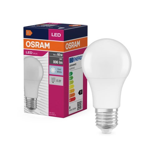 OSRAM Value LED izzó, classic forma, matt búra, E27 foglalat, 8W, 806lm, 4000K semleges fehér