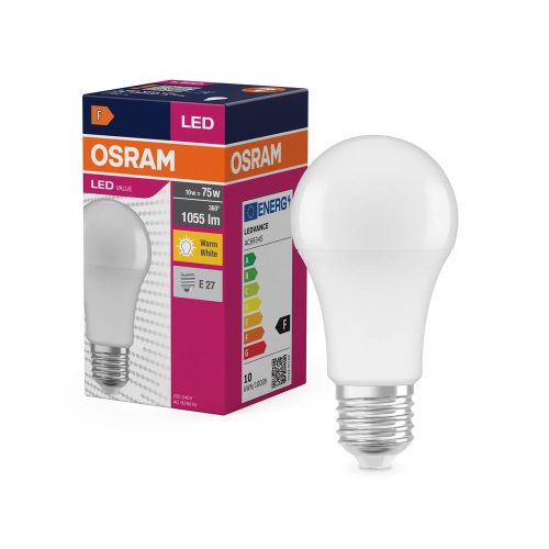 OSRAM Value LED izzó, classic forma, matt búra, E27 foglalat, 10W, 1055lm, 2700K meleg fehér