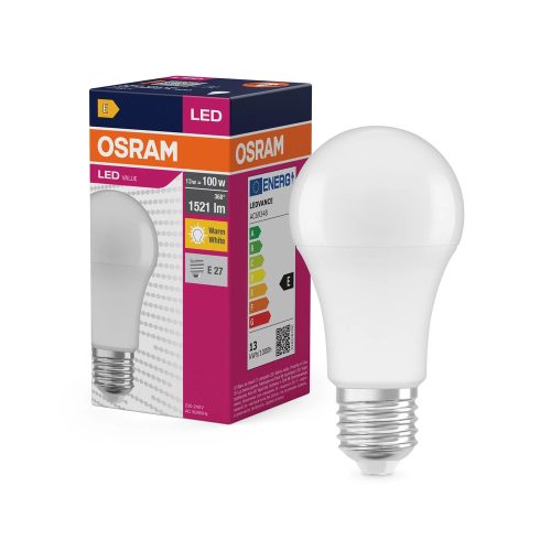 OSRAM Value LED izzó, classic forma, matt búra, E27 foglalat, 13W, 1521lm, 2700K meleg fehér