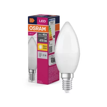 OSRAM Value LED gyertya izzó, matt plasztik búra, E14 foglalat, 4,9W, 470lm, 2700K meleg fehér fény
