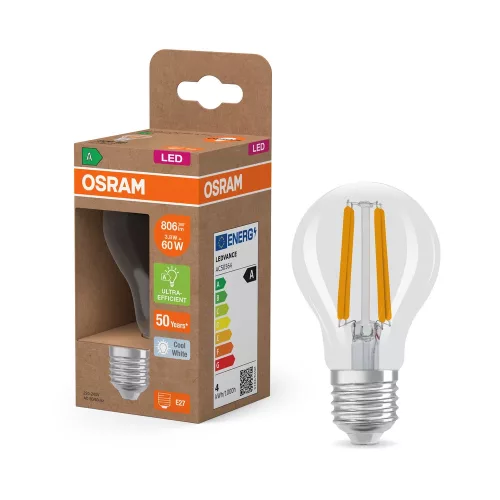 OSRAM Superstar+ LED classic izzó, üveg búra, E27 foglalat, 3,8W, 806lm, 4000K semleges, filament