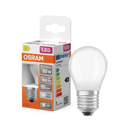 OSRAM Star LED izzó kisgömb forma, matt búra, E27 foglalat, 5,9W, 806lm, 4000K semleges fehér
