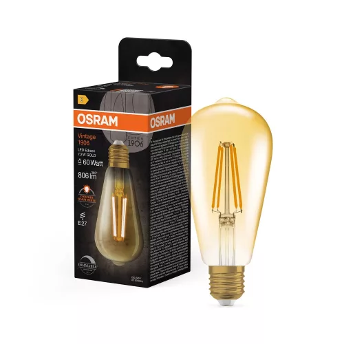 OSRAM Vintage 1906 dimmelhető LED izzó Edison forma, arany üveg E27, 7,2W, 806lm, 2400K extra meleg