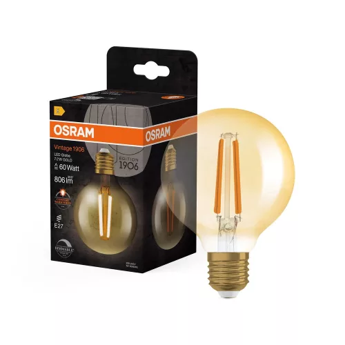 OSRAM Vintage 1906 LED globe izzó, arany üveg búra, E27 foglalat, 7,2W, 2400K, 806lm, meleg fehér