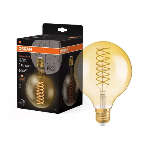 OSRAM Vintage 1906 LED globe izzó, arany üveg búra, E27 foglalat, 8,4W, 2400K, 806lm, meleg fehér
