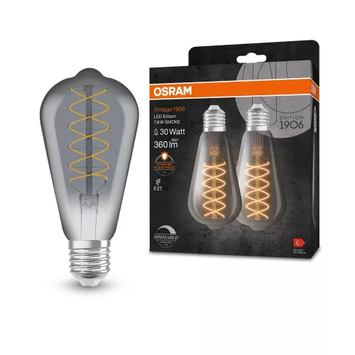 OSRAM Vintage 1906 dimm. LED Edison forma, füst üvegszínű E27, 7,8W, 360lm, 1800K extra meleg fehér 