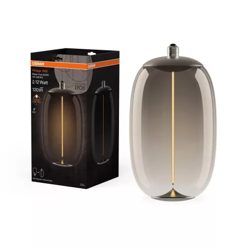 OSRAM Vintage 1906 LED, ellipszoid forma, üveg búra, füst E27, 4W, 120lm, 1800K extra meleg fehér