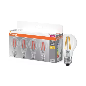 OSRAM Base LED izzó, classic forma, üveg búra, E27 foglalat, 7W, 806lm, 2700K meleg fehér 4db