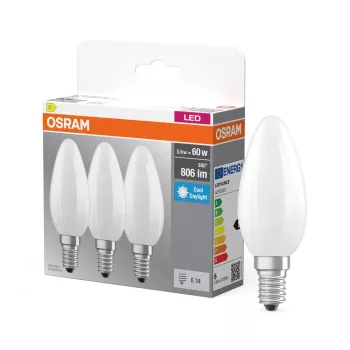 OSRAM Base LED gyertya izzó, matt búra, E14 foglalat, 5,9W, 806lm, 6500K hideg fehér, 3db csomag