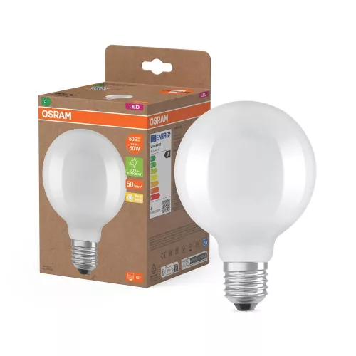 OSRAM Superstar+ LED Globe izzó, matt búra, E27 foglalat, 3,8W, 806lm, 2700K meleg fehér, filament