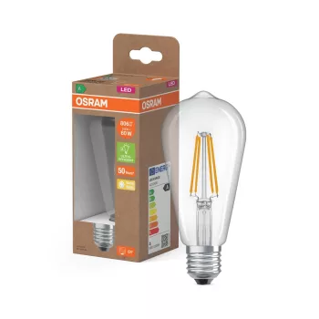OSRAM Superstar+ LED Edison izzó, átlátszó üveg búra, E27 foglalat, 3,8W, 806lm, 2700K, filament