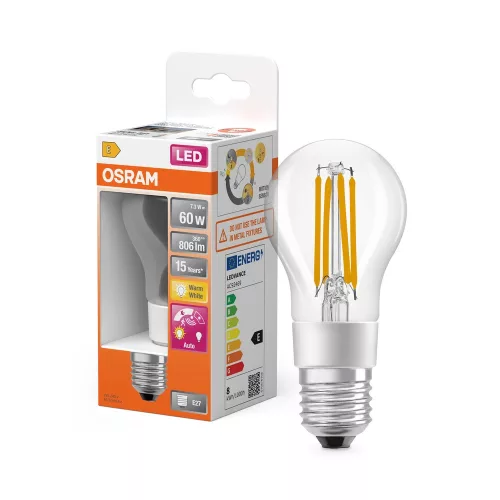 OSRAM Star LED izzó, classic forma, átlátszó üveg, E27 foglalat, 7,3W, 806lm, 2700K meleg fehér