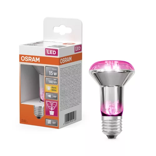 OSRAM LED növénynevelő R63 spot izzó, átlátszó üveg búra, E27 foglalat, 7,5W, 140lm, 1300K