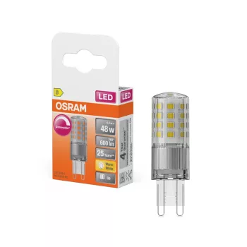 OSRAM dimmelhető LED kapszula izzó, átlátszó üveg, G9 foglalat, 4,4W, 2700K, 600lm, meleg fehér