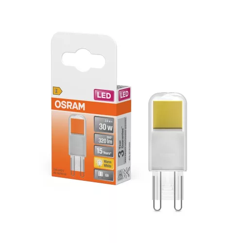 OSRAM LED kapszula izzó, átlátszó üveg, G9 foglalat, 2,6W, 2700K, 320lm, 320° sugárzási szög