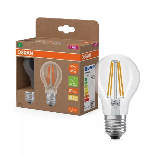 OSRAM Superstar+ LED izzó, classic forma, üveg búra, E27, 3,8W, 806lm, 2700K meleg fehér 2db