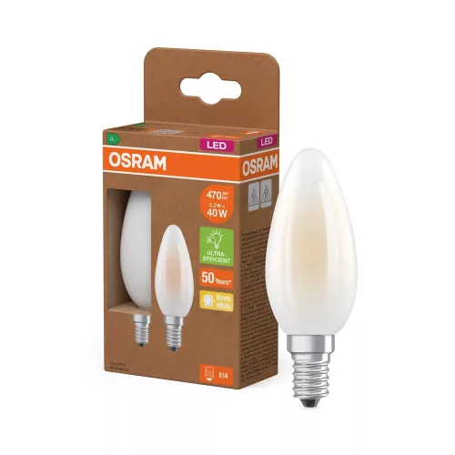 OSRAM Superstar+ LED gyertya izzó, matt plasztik búra, E14 foglalat, 2,2W, 470lm, 2700K, meleg 2db