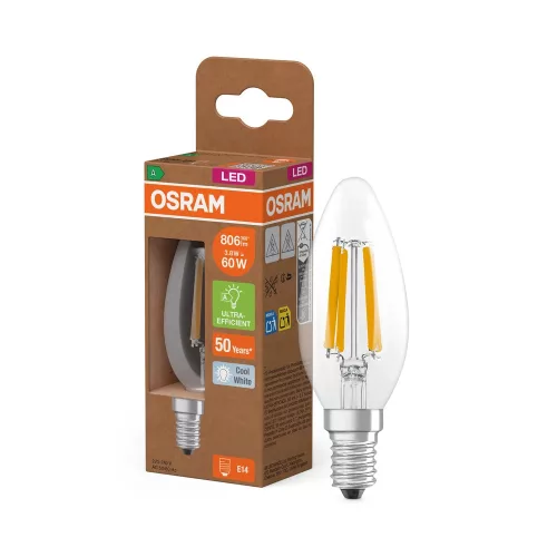 OSRAM Superstar+ LED gyertya izzó, átlátszó üveg búra, E14 foglalat, 3,8W, 806lm, 4000K, semleges