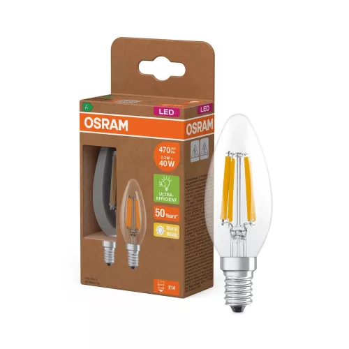 OSRAM Superstar+ LED gyertya izzó, átlátszó üveg, E14 foglalat, 2,2W, 470lm, 2700K meleg fehér 2db
