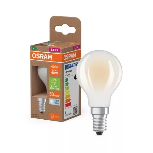 OSRAM Superstar+ LED izzó kisgömb forma, matt búra, E14 foglalat, 2,2W, 470lm, 4000K semleges fehér