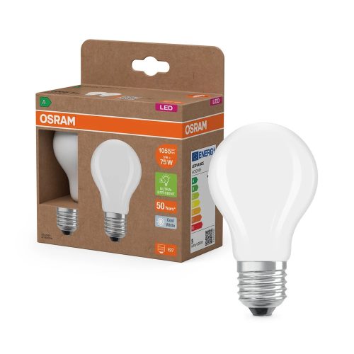 OSRAM Superstar+ LED classic izzó, matt búra, E27 foglalat, 5W, 1055lm, 4000K, filament, 2db