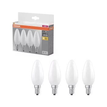 OSRAM Base LED gyertya izzó, matt plasztik búra, E14 foglalat, 4,2W, 2700K, 470lm, meleg fehér 4db