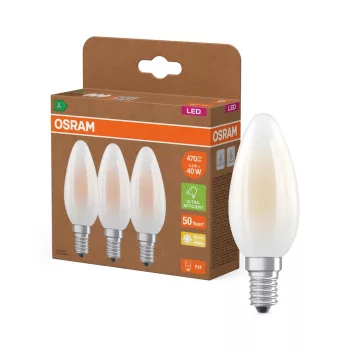 OSRAM Superstar+ LED gyertya izzó, matt plasztik búra, E14 foglalat, 2,2W, 470lm, 2700K, meleg 3db