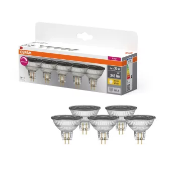 OSRAM Base dimmelhető LED izzó spot forma (MR16), GU5.3 foglalat, 5W, 345lm, 2700K meleg fehér 5db