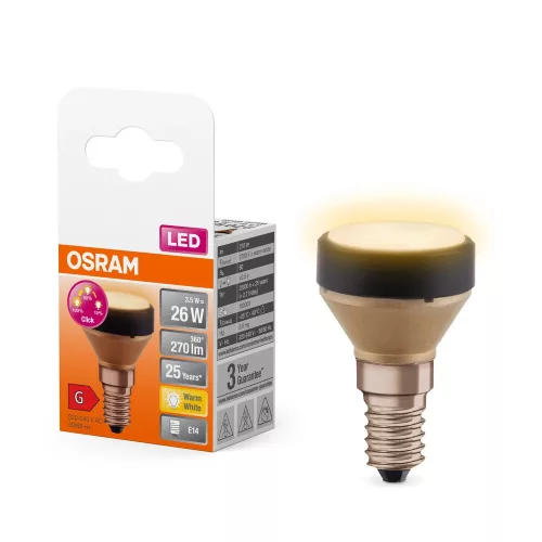 OSRAM FLAT LED izzó, flat forma, matt plasztik búra, E14 foglalat, 3,5W, 270lm, 2700K meleg fehér