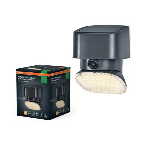OSRAM ENDURA® napelemes elforgatható LED oldalfali lámpa mozgásérzékelővel, kültéri, sötétszürke, 890 lm, 10,3 W, 3000 K, (PC) és ABS, IP54, hossz: 149 mm, dimmelhető ( 4099854415135 )