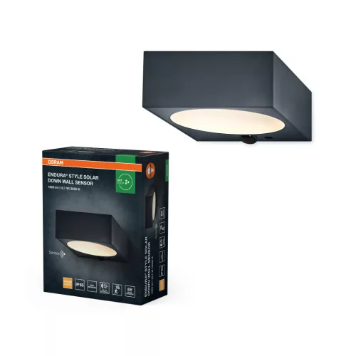 OSRAM ENDURA® napelemes lefelé világító LED oldalfali lámpa mozgásérzékelővel, kültéri, sötétszürke, 880 lm, 10,7 W, 3000 K, (PC) és ABS, IP65, hossz: 121 mm, dimmelhető ( 4099854415258 )