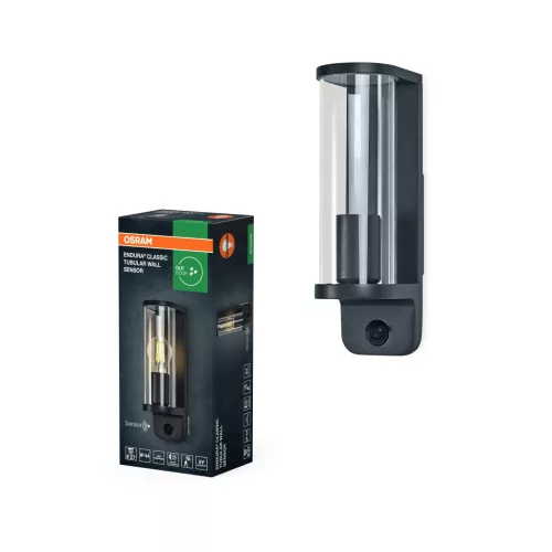 OSRAM ENDURA® cső formájú oldalfali lámpa mozgásérzékelővel, kültéri, sötétszürke, E27, alumínium, IP44, hossz: 278 mm ( 4099854415630 )