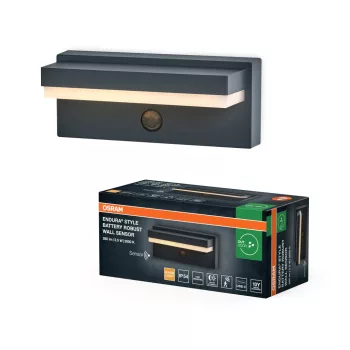   OSRAM ENDURA® USB-tölthető strapabíró LED oldalfali lámpa mozgásérzékelővel, kültéri, sötétszürke, 180 lm, 2,5 W, 3000 K, alumínium, IP54, hossz: 206 mm ( 4099854415692 )