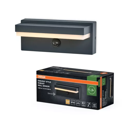 OSRAM ENDURA® strapabíró LED oldalfali lámpa mozgásérzékelővel, kültéri, sötétszürke, 1000 lm, 12,5 W, 3000 K, alumínium, IP54, hossz: 206 mm ( 4099854453977 )