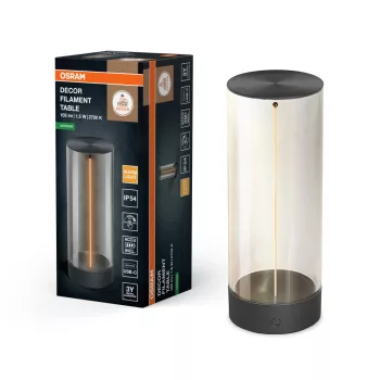   OSRAM ENDURA® dekoratív filament LED asztali lámpa USB-tölthető, kültéri, sötétszürke, 100 lm, 1,2 W, 2700 K, (PC), IP54, hossz: 242 mm, magasság: 92 mm, dimmelhető ( 4099854415777 )
