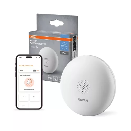 OSRAM SMART+ WiFi vízszivárgás érzékelő fehér, IP67, beltéri, akkumulátoros, USB-C, hangriasztás