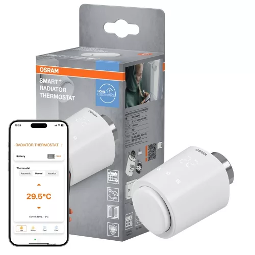 OSRAM SMART+ WiFi radiátor termosztát fehér, IP20 beltéri, M30 menet, akkumulátoros, időzíthető