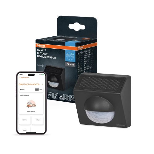 OSRAM SMART+ WiFi kültéri mozgásérzékelő sötétszürke, IP65, napelemes, 120° PIR, fényérzékelő