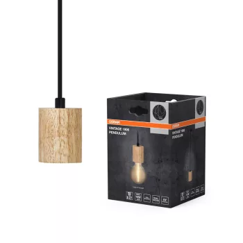   OSRAM Vintage 1906 henger függő lámpa, beltéri, fa dekor, E27, acél és fa, IP20, átmérő: 100 mm, hossz: 1630 mm ( 4099854419454 )
