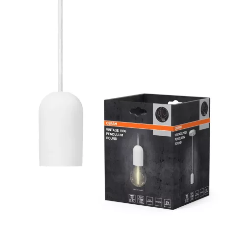 OSRAM Vintage 1906 kerek függő lámpa, beltéri, fehér, E27, acél és gipsz, IP20, átmérő: 120 mm, hossz: 1630 mm ( 4099854419591 )