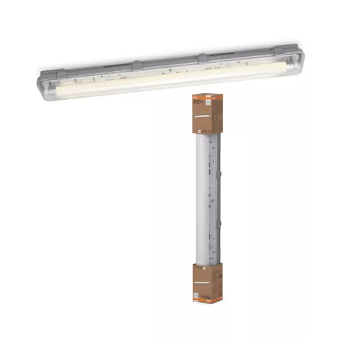 OSRAM Essentials por- és páramentes mennyezeti / fali armatúra LED fénycsőhöz, beltéri, szürke, 640 lm, 7 W, 4000 K, műanyag, IP65, hossz: 651 mm ( 4099854428876 )