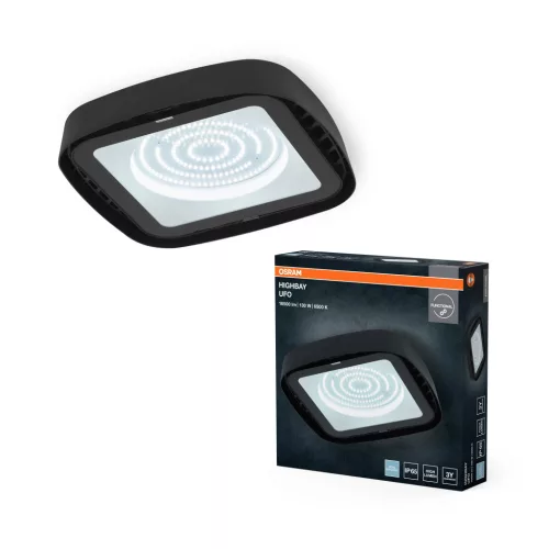 OSRAM Highbay UFO LED csarnokvilágító, beltéri, fekete, 15000 lm, 130 W, 6500 K, műanyag, IP20, átmérő: 231 mm ( 4099854429330 )