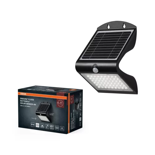 OSRAM ENDURA® napelemes Pillangó LED reflektor mozgásérzékelővel, kültéri, fekete, 500 lm, 4 W, 4000 K, műanyag, IP65, hossz: 211,1 mm ( 4099854429378 )