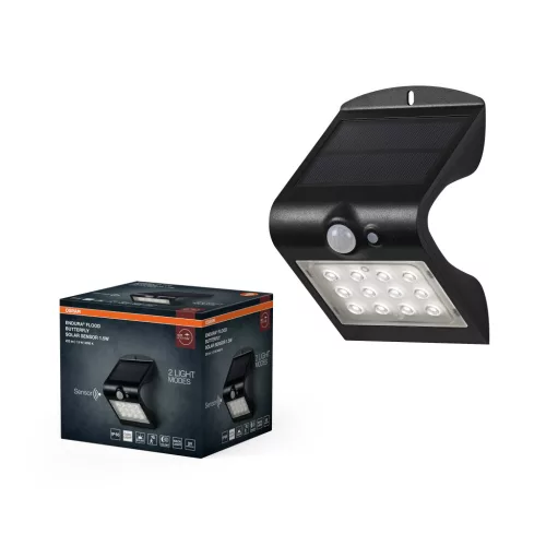 OSRAM ENDURA® napelemes Pillangó LED reflektor mozgásérzékelővel, kültéri, fekete, 220 lm, 1,5 W, 4000 K, műanyag, IP65, hossz: 144,5 mm ( 4099854429392 )