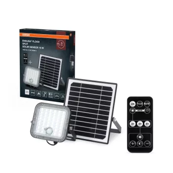   OSRAM ENDURA® napelemes osztott LED reflektor mozgásérzékelővel, távirányítóval, kültéri, fekete, 1400 lm, 10 W, 4000 K, ABS, IP65, hossz: 153 mm, dimmelhető ( 4099854429415 )