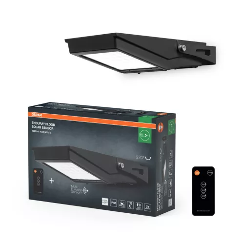 OSRAM ENDURA® napelemes LED reflektor mozgásérzékelővel, kültéri, fekete, 1200 lm, 10 W, 4000 K, fém, IP65, hossz: 313 mm ( 4099854429477 )