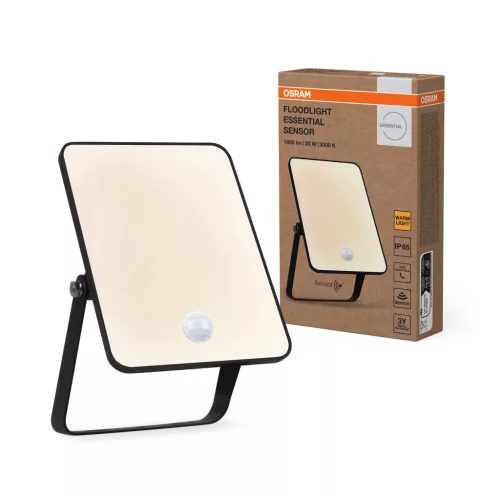 OSRAM Essentials LED reflektor mozgásérzékelővel, kültéri, fekete, 1600 lm, 20 W, 3000 K, alumínium, IP65, hossz: 173 mm ( 4099854430053 )