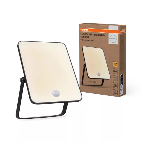 OSRAM Essentials LED reflektor mozgásérzékelővel, kültéri, fekete, 2550 lm, 30 W, 3000 K, alumínium, IP65, hossz: 186 mm ( 4099854430091 )